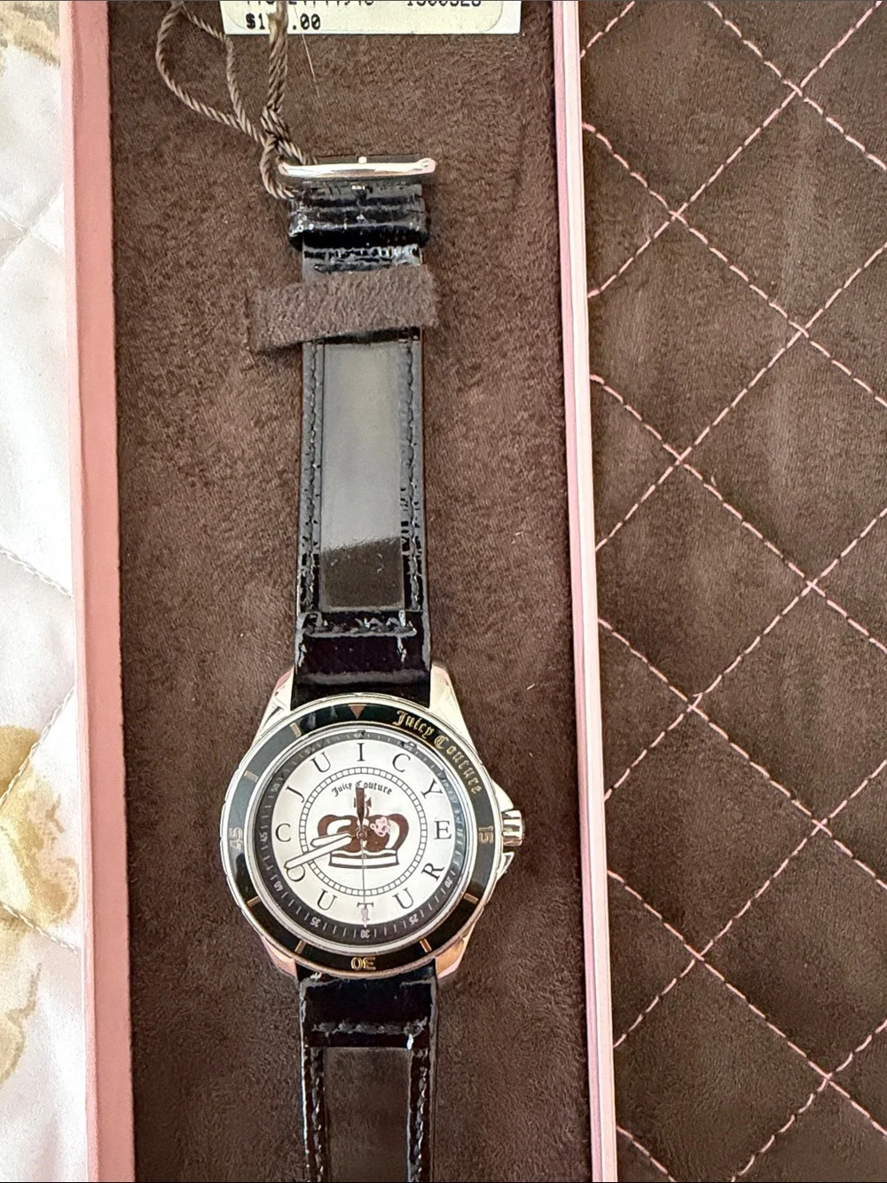 Juicy Couture Black Patent Leather Watch with Silver-Tone Case